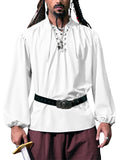 1 x RAW Customer Returns YBENLOVER Men s Medieval Shirt Stand-Up Collar Lace-Up Shirt Renaissance Victorian Viking Costume V-Neck Pirate Shirts M, White  - RRP €22.99