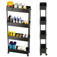 1 x RAW Customer Returns GOOPOOL 4-Tier Kitchen Cart, Rolling Cart, Kitchen Shelf, Niche Shelf, 360 Rotating Wheels, Lockable, Bathroom Shelf, Office, Storage Rack for Kitchen, Kitchen, Office, with 4 Hooks, Black - RRP €26.99