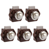 1 x RAW Customer Returns Pack of 5 push button latches without key, furniture lock, closure, button, lock for RV, caravan, cupboard, furniture with thickness brown  - RRP €20.82