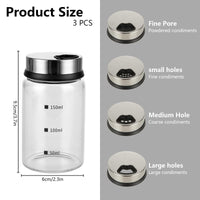 1 x RAW Customer Returns AKOLAFE 3 pieces spice jars with screw lid 150ml spice shaker glass 6x9.5cm airtight spice jars with 4 types of spice holes round salt shaker made of borosilicate glass for the kitchen, grilling, cooking - RRP €18.14