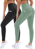 1 x RAW Customer Returns DDOBB Pack of 2 Sports Leggings Women High Waist Sports Leggings Women Long With Pockets Gym Leggings Opaque Black Sports Pants Elastic Tummy Control Yoga Pants Fitness Running Pants Black Green, L-XL  - RRP €32.26