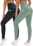 1 x RAW Customer Returns DDOBB Pack of 2 Sports Leggings Women High Waist Sports Leggings Women Long With Pockets Gym Leggings Opaque Black Sports Pants Elastic Tummy Control Yoga Pants Fitness Running Pants Black Green, SM  - RRP €32.26