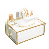 1 x RAW Customer Returns SLHEQING Cosmetic Tissue Box Glass Tissue Box Beauty Coffee Table Organizer with 4 Compartments for Phone, Remote Control, Gold Tissue Box Cover - RRP €32.98