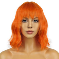 1 x RAW Customer Returns LANCAINI Wavy Wig With Bangs Women s Short Wigs Curly Wavy Bob Synthetic Cosplay Wig for Girls Daily Use Colorful Wigs Orange  - RRP €20.17