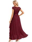 1 x RAW Customer Returns Gardenwed evening dress elegant for wedding V-neck lace cocktail dress women s short sleeve ball dress with ruffles party prom dress long festive dress burgundy 2XL - RRP €63.29