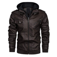 1 x RAW Customer Returns KEFITEVD Leather Jacket Men Transition Jacket Autumn Winter Leather Jacket Men Vintage Men s Jacket Detachable Hood Faux Leather Motorcycle Jacket Men Coffee M - RRP €80.65