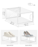 1 x RAW Customer Returns SONGMICS Transparent Shoe Boxes, 18 Shoe Boxes, Foldable Organizers, Size 44, Stackable, to Display Sneakers, High Heels, Transparent and White LSP106W18 - RRP €57.52