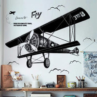 1 x RAW Customer Returns WandSticker4U - XL wall sticker vintage AIRPLANE black I Wall pictures 130x93 cm I Wall sticker retro aviator jet poster I Decoration for living room bedroom youth room boy teenager - RRP €15.0