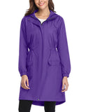 1 x RAW Customer Returns Gyabnw Women s Long Waterproof Jacket Lightweight Raincoat Coat with Zipper Drawstring Sports Windbreaker Coat Raincoat with Wind Rain Hood Quick Drying, Purple, XXL - RRP €24.04