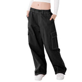 1 x RAW Customer Returns Rolanko Girls Cargo Pants, Loose Cotton Trousers with Elastic Waist and Multiple Pockets for Kids Ages 6-15, Black Line, Size 150 - RRP €33.8