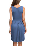 1 x Brand New AUSELILY Women s Summer Dress Sleeveless Mini Casual Pleated Knee Dress with Pocket XL,Beja Blue  - RRP €22.99