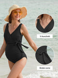 1 x RAW Customer Returns Love2Mi Maternity Swimsuit One Piece Elegant V-Neck Maternity Swimwear Tie Front Bowknot Swimsuit Black L - RRP €33.26