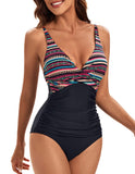 1 x RAW Customer Returns Viloree Women s One Piece Swimsuit V Neck Tummy Control One Piece Swimsuit Ruffle Monokini Colorful Stripes M - RRP €33.96