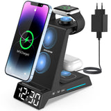 1 x RAW Customer Returns Wireless Charger, 4 in 1 alarm clock with wireless charging station, inductive charging station for Apple Watch and iPhone, for iPhone 15 14 13 12 11 Pro Samsung charger, Apple Watch 9 8 7 6 SE Ultra, AirPods Pro 3 2 - RRP €30.24