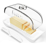 2 x Brand New Butter Dish with Lid and Knife - BPA-Free Plastic Countertop Butter Container - Easy-Grip Handles - Dishwasher and Freezer Safe - Perfect for East and West Coast Butter - White - RRP €28.22