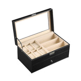 1 x RAW Customer Returns AUTOARK Leather Watch Box, for 6 Watches and 9 Sunglasses, with Drawer, Clear Glass, Black, AWU-048 - RRP €35.36