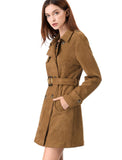 1 x RAW Customer Returns Allegra K Women s Trench Coat Long Sleeve Double Breasted Faux Suede Coat Winter Coat Brown XS - RRP €79.99