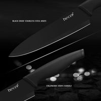 1 x RAW Customer Returns hecef Knife Set of 6 with Matching Blade Protective Knife Sheath, Black Oxide Set with Knife, Scratch Resistant and Rust Proof, Non-Stick Black Color Coating - RRP €29.84