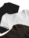 1 x RAW Customer Returns GORGLITTER Women s 3 Pack Crop T-Shirts Scoop Neck Crop Top Short Tops Basic Short Sleeve Shirts Black, White, Khaki M - RRP €35.99