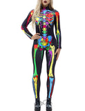 1 x RAW Customer Returns AIDEAONE Halloween Costume Women s Skeleton Jumpsuit Bone Skeleton Suit Carnival Fancy Dress Black S - RRP €19.67