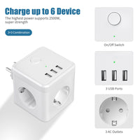 1 x RAW Customer Returns KEAGAR socket cube with USB, 3-way socket adapter with switch 2400W 10A , multiple plug for socket, multiple socket without cable with 3 USB 5V 3.1A , for office, home and travel, white - RRP €25.2