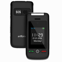 1 x RAW Customer Returns artfone C10 Black, with charging station, Simlock-free senior mobile phone without contract, GSM large button mobile phone SOS emergency call function, flashlight, 2.4 inch dual display - RRP €40.33