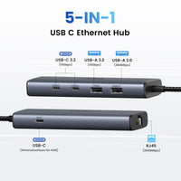 1 x RAW Customer Returns UGREEN 10Gbps USB C hub Ethernet adapter with 2 USB C 3.2 2 USB A Gigabit compatible with iPhone 16, iPad Pro Air, MacBook Pro Air, Galaxy S24, Steam Deck etc. - RRP €24.99