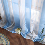 1 x RAW Customer Returns MIULEE Striped Curtains for Interior, Sheer Voile Curtains Bedroom Curtains, Modern Living Room Curtain with Rings, White and Blue Striped Window Panel Curtain, 2X 140x225 CM - RRP €28.67