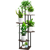 1 x RAW Customer Returns YOCOMEY 6-Tier Wooden Flower Rack Plant Rack, Multi-Tier Flower Stand Plant Stand Flower Bench Flower Stairs Plant Stairs Standing Shelf for Indoor Garden Balcony Decoration Black Oak  - RRP €55.45