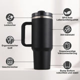 1 x RAW Customer Returns PRAOAHEI 40oz Thermal Mug with Straw and Handle, 1180 ML Double Walled Stainless Steel Hot Cold Drinks Vacuum Drinking Cup, Coffee Mug for Home Travel Black - RRP €27.6