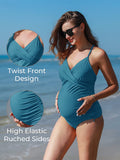 1 x RAW Customer Returns Solid Maternity Swimsuit Retro Plum Wrap Front Tankini Ice Blue L - RRP €33.26