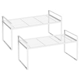 2 x RAW Customer Returns Kitchen shelf organiser, shelf insert, spice racks, metal stackable shelf, kitchen cupboard organizer storage, storage rack for kitchen cupboard, suitable for home and kitchen, set of 2 42.5 cm x 23 cm , white - RRP €48.36