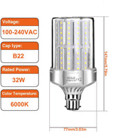 1 x RAW Customer Returns SAUGLAE 32W LED Lamps, 260W Incandescent Bulbs Equivalent, 6000K Cool White, 3600Lm, B22 Bayonet Cap LED Bulbs, 2 Pack - RRP €25.99