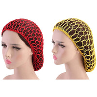 1 x Brand New Minkissy 2 Piece Crochet Hair Nets for Women and Girls - Red and Yellow Red Yellow One Size - RRP €24.0