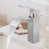 1 x RAW Customer Returns DJS bathroom faucet, waterfall bathroom faucet, wash basin faucet waterfall with spout height 110 mm, stainless steel mixer tap wash basin for hot and cold water, Nicke - RRP €41.74