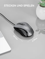 1 x RAW Customer Returns TECKNET Mouse with Cable, 3600DPI Optical Business Mouse Ergonomic Wired Mouse with 6 Buttons, 4 Adjustable DPI Levels, USB Plug Play, for Laptop PC Mac - Gray - RRP €11.09