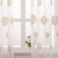 1 x RAW Customer Returns MIULEE Curtains with Floral Embroidery, White Curtains with Golden Pattern for Living Room, Bedroom Transparent Curtain with Eyelets, Set of 2 Voile Floral Transparent Curtains, Each H 260 XW 140cm - RRP €36.22