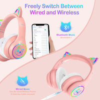 1 x RAW Customer Returns LOBKIN Kids Bluetooth Headphones with Bag - RGB LED Light Up Cat Ears Foldable Adjustable In-Ear Headphones Support Wireless or Wired Mode for Toddlers Boys Girls and Kids - RRP €31.32