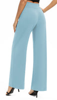 1 x RAW Customer Returns EXCHIC Women Solid Loose Straight Leg Palazzo Pants High Waist Elastic Casual Trousers with Pockets L, Light Blue  - RRP €27.98