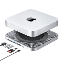 1 x RAW Customer Returns RayCue Mac Mini Hub Type-C stand with SSD enclosure, Mac Mini stand, suitable for 2.5 inch SATA SSD, USB-C data port, dual USB 3.0 2.0 port, Micro SD card reader, for Mac Studio, Mac Mini M1 M2 - RRP €89.99