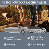 1 x RAW Customer Returns NedFoss FA46 pocket knife, rescue knife with seat belt cutter glass breaker, folding knife with belt clip, one-hand knife for car, survival knife for accident situations, rescue knife - RRP €19.13