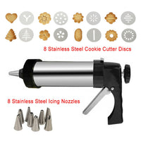 1 x RAW Customer Returns Pastry press, cookie press, decorating syringe, pastry syringe, biscuit maker, stainless steel DIY baking accessories, decorating syringe with 8 stencils and 8 nozzles for cakes, cookies, DIY - RRP €14.29