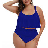 1 x RAW Customer Returns Viottiset Women s Plus Size 2 Piece Tankini Set Tummy Control Ruffle Ruched Swimsuits Crop Top Bikini Sapphire Blue 3XL - RRP €40.33