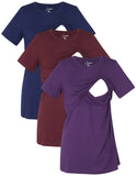 1 x RAW Customer Returns Sosolism 3 Pack Women s Nursing Tops Short Sleeve Nursing Shirts Maternity Nursing T-Shirts Maternity Wear Pregnancy Clothes Summer Casual Clothing,Red Navy Purple,XL - RRP €39.99