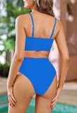 1 x RAW Customer Returns Viottiset Women s Two Piece Bandeau Top Bikini Set High Waist Swimsuit Removable Straps Push Up Padded Deep Blue L - RRP €39.99