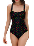 1 x RAW Customer Returns SHEKINI Women s One-Piece Floral Plain Swimsuit Monokini Adjustable or Non-Adjustable Shoulder Strap Swimsuits Pleated Swimwear Swimming Suit, A-Cherry Print, M - RRP €32.22