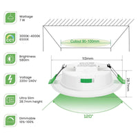 1 x RAW Customer Returns LED recessed spotlight ultra flat 7W 230V, dimmable LED ceiling spots 580lm 29mm installation depth, warm white 3000K  4000K cool white 6500K recessed lights IP44 for bathroom, living room, office, set of 6 - RRP €35.98