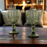 1 x RAW Customer Returns Vintage Set of 6 Colored Embossed Wine Glasses Bow Green 250ml , Drinking Glasses, Wedding Glasses, Champagne Glasses, Carafe, Dessert Bowl, Glass Goblets, Drinking Glass, Glass, Wine Glass, Water Glass - RRP €30.24