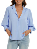 1 x Brand New MINTLIMIT Chiffon Blouse Women Summer Shirt Long Sleeve Casual Button Down with Buttons Shirt Blue L  - RRP €26.21