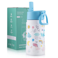 8 x Brand New wedrink Children s Drinking Bottle Leak-Proof, Stainless Steel with Straw Leak-Proof - 350ML Wide Neck Water Bottle, BPA Free, for School, Kindergarten Bottle, Dinosaur - RRP €164.32